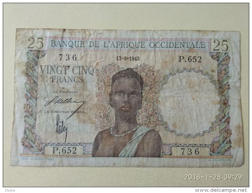 25 Francs 1943 - États D'Afrique De L'Ouest