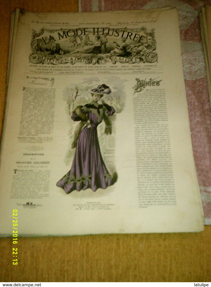 Journal De Famille La Mode Illustrée  No 38 ( Avec Planche De Patrons 50 Ct) De 45em Année Du 18 Septembre 1904 _6 Pages - Mode