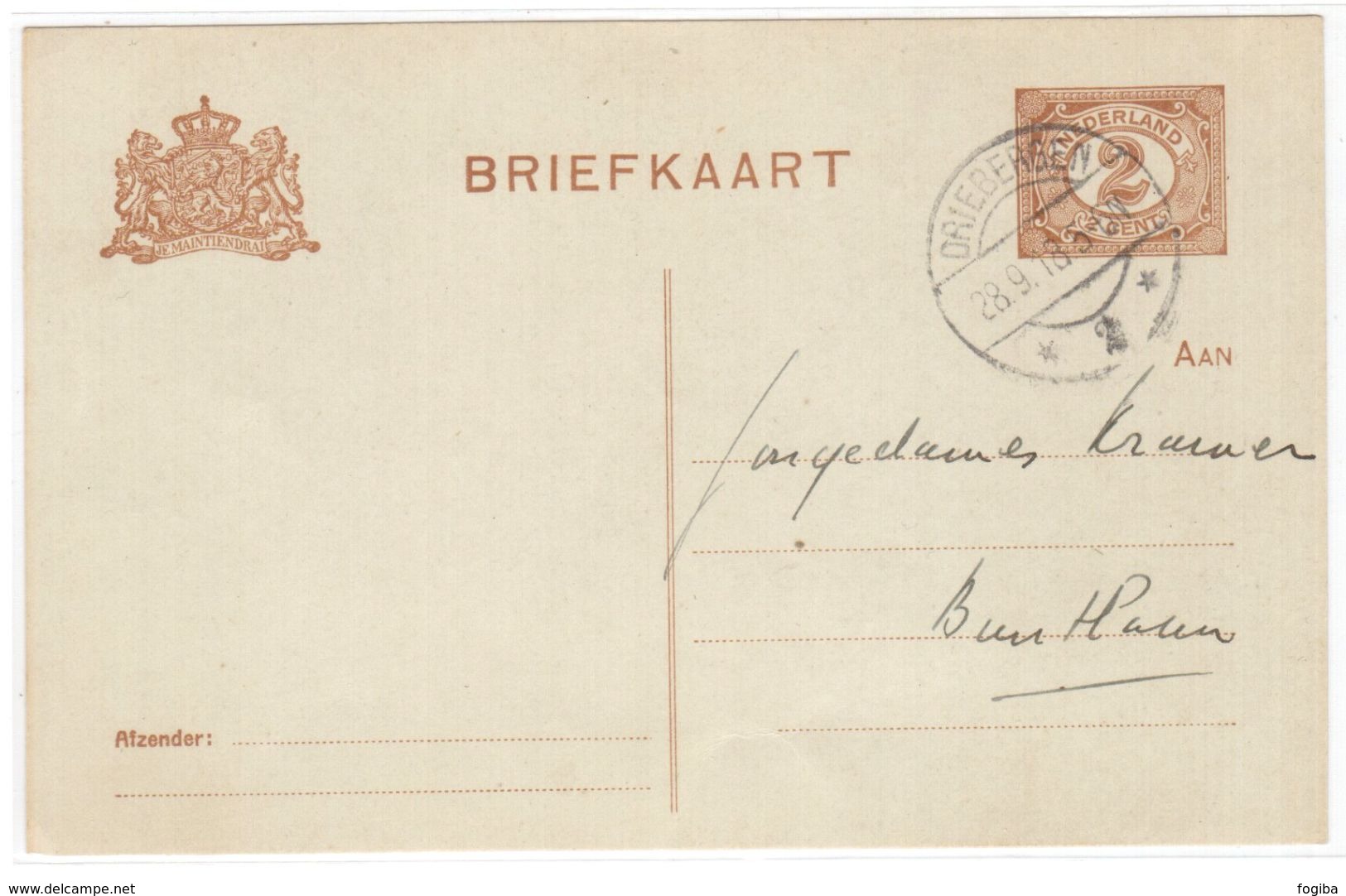 C40   BRIEFKAART 1918 DRIEBERGEN - Interi Postali