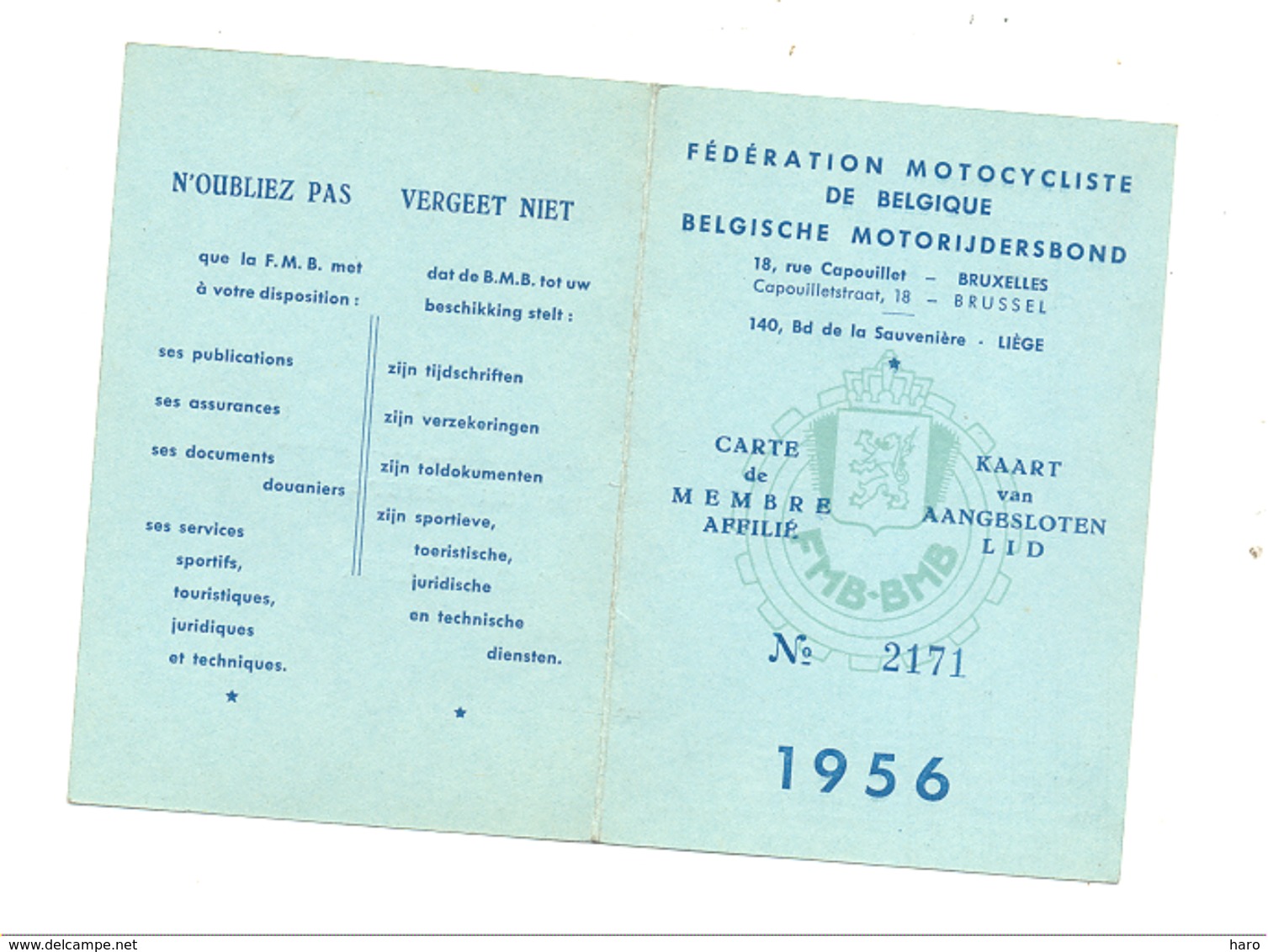 Carte De Membre - Fédération Motocycliste De Belgique 1956 - Moto, Oldtimer ( B225 ) - Collections