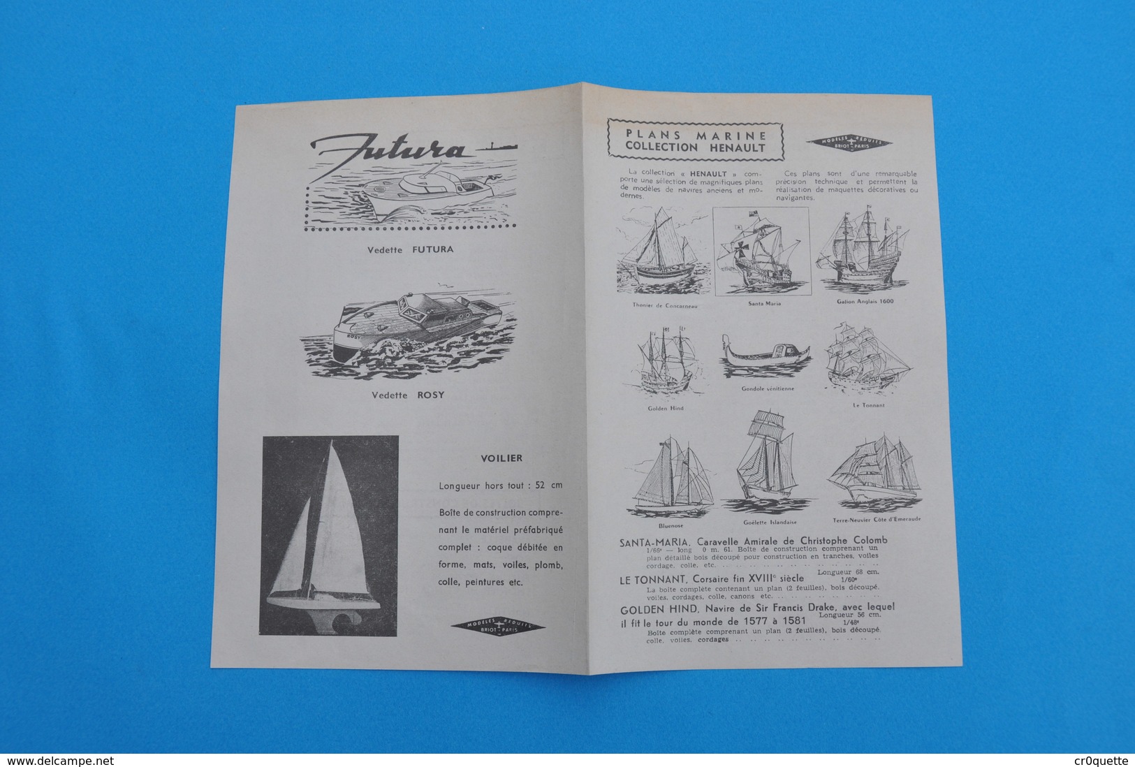 PLANS MARINE COLLECTION HENAULT / MAQUETTES DE BATEAUX SANTA MARIA - LE TONNANT - GOLDEN HIND - VEDETTES FUTURA ET  ROSY - Bateaux