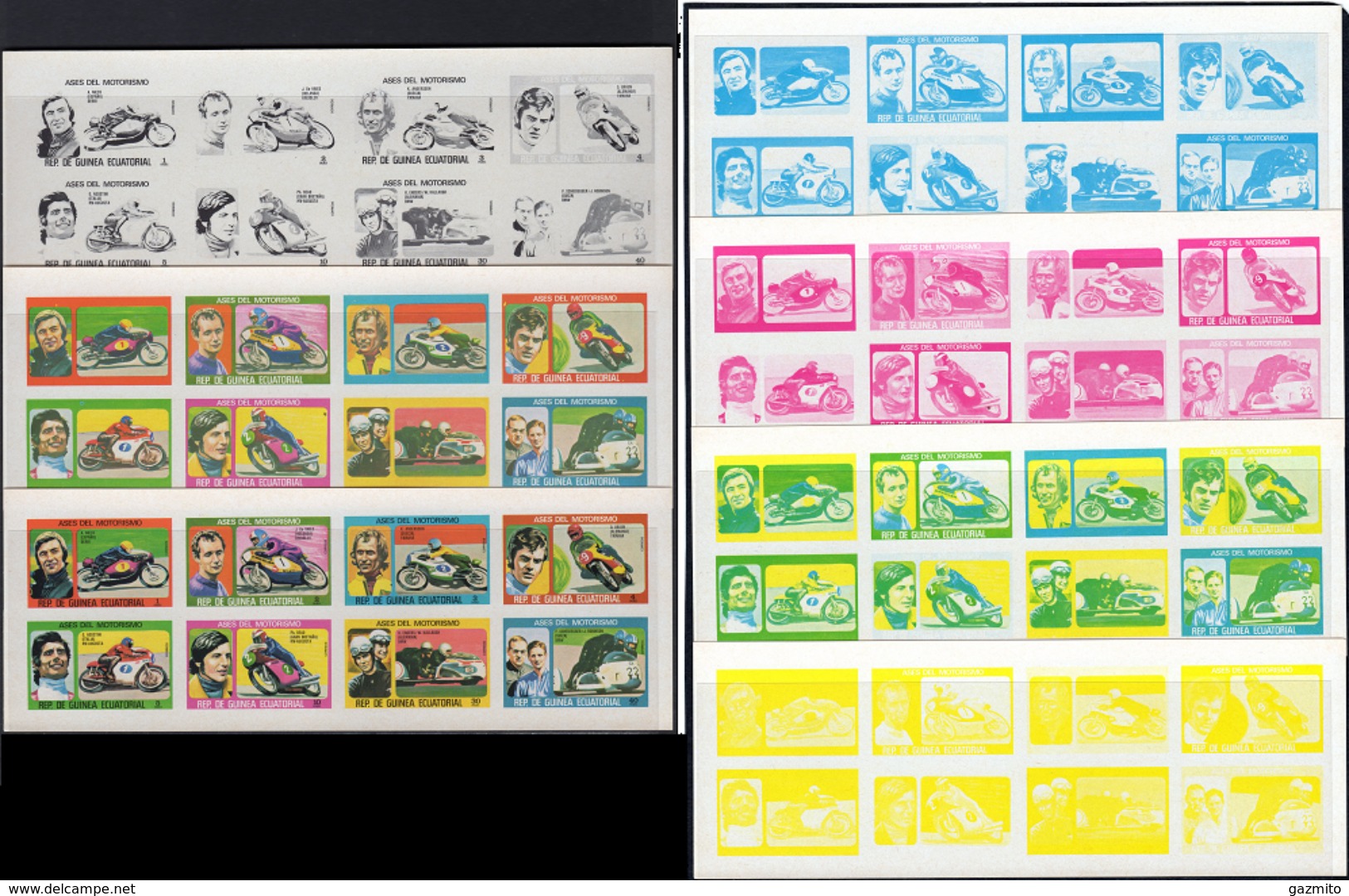 Guinea Equat. 1976, Motorcycling Champions, 7 Colour Proof, - Motorbikes