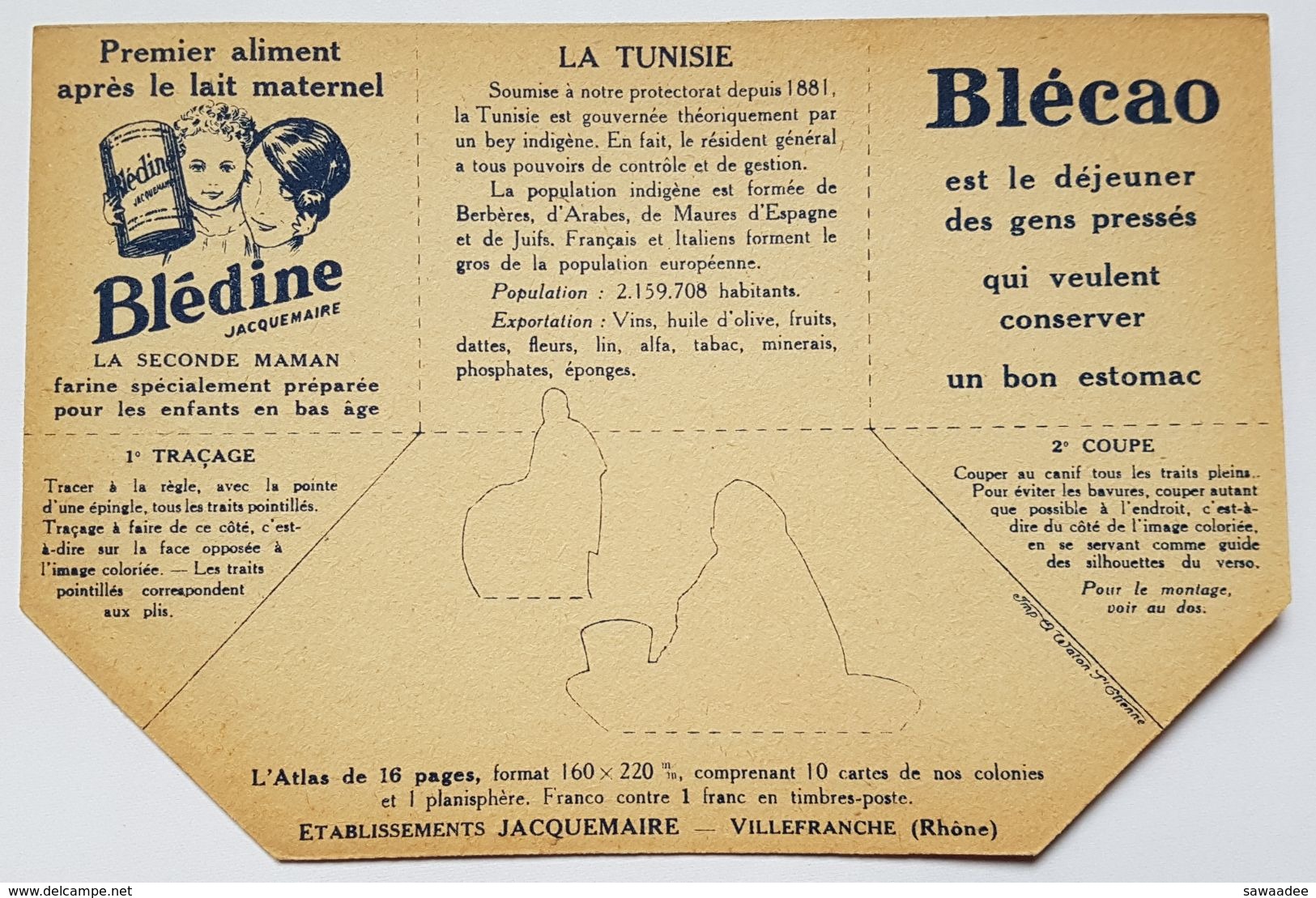 IMAGE - BLEDINE / BLECAO - COLONIE - LA TUNISIE - DECOUPAGE - CARTONNEE - Other & Unclassified