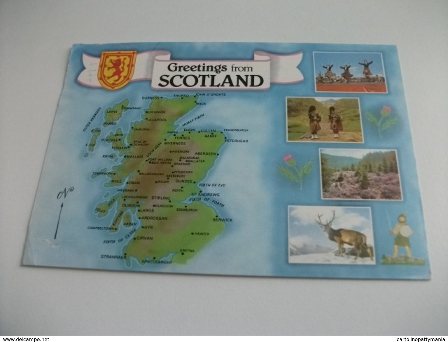 CARTA GEOGRAFICA  GREETINGS FROM SCOTLAND  STEMMA VEDUTINE  PIEGHE - Carte Geografiche