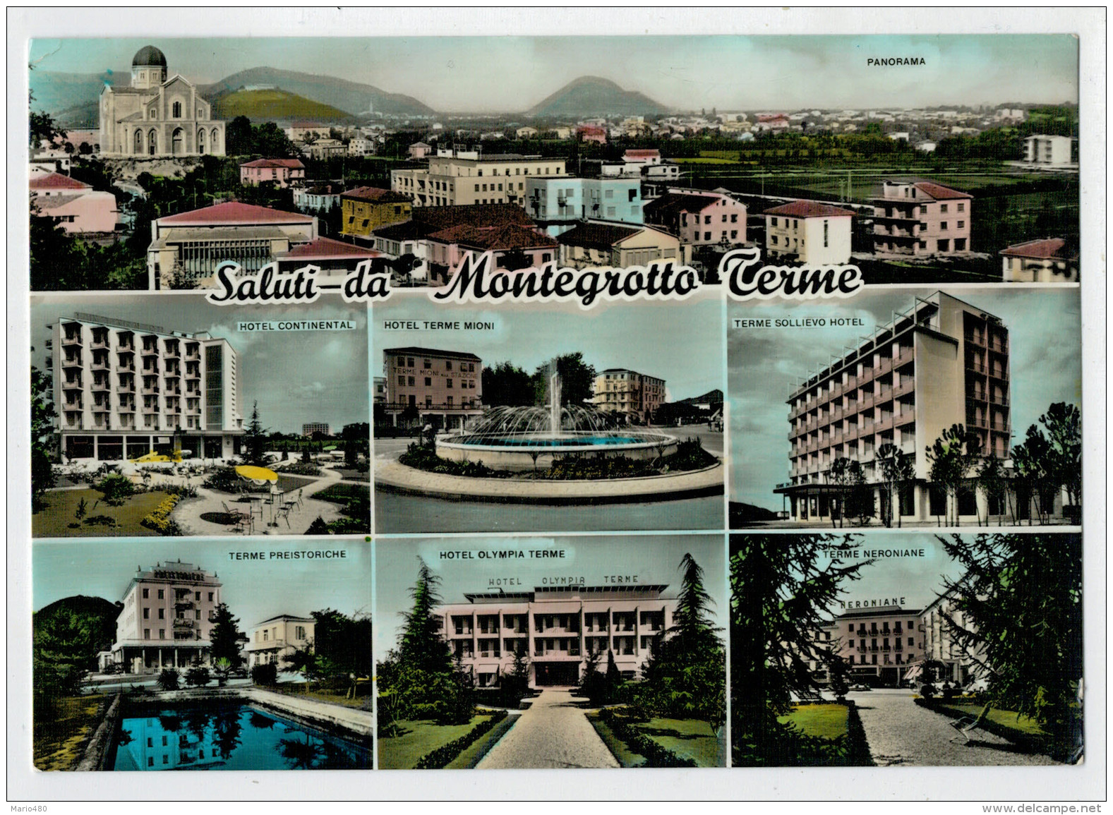 SALUTI  DA  MONTEGROTTO  TERME  (PD)    ACQUARELLATA    (VIAGGIATA) - Altri & Non Classificati