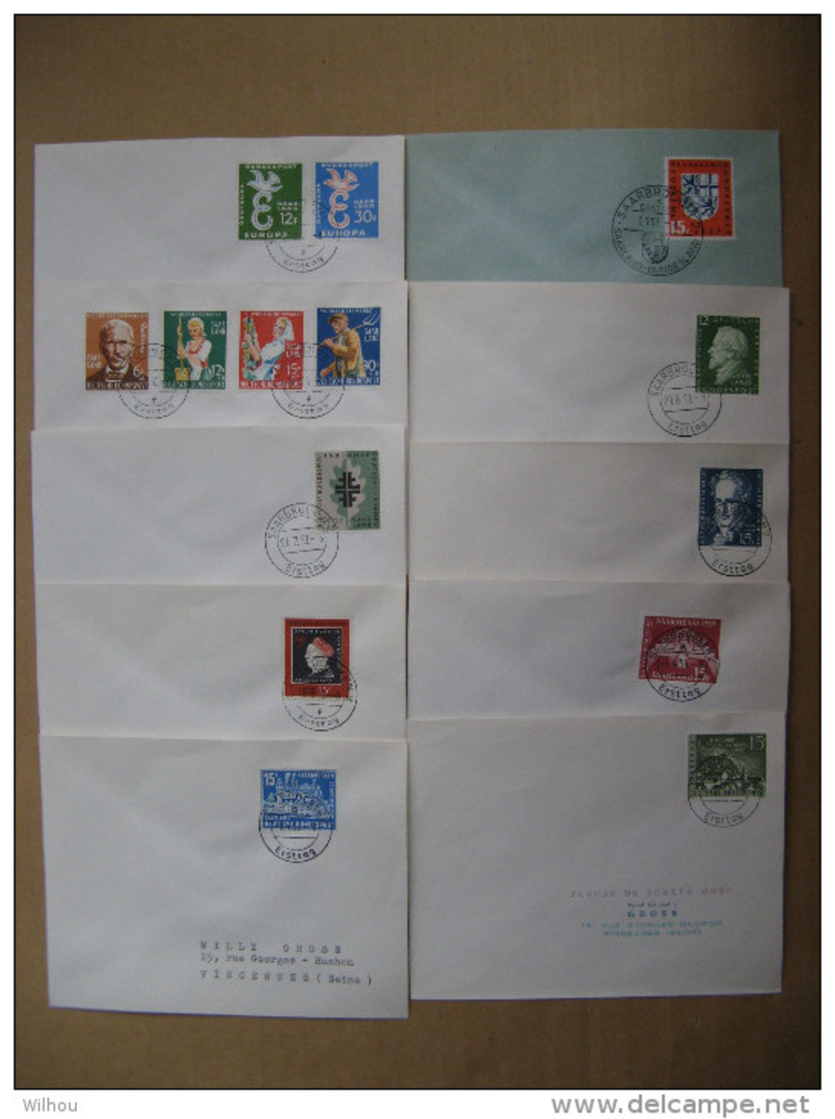 LOT DE 10 ENVELOPPES OBLITEREES SARRE 1956-1958 N° 361-418 A 430-370-378-395 - Lettres & Documents