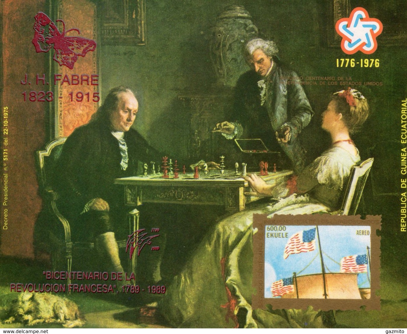 Guinea Equat. 1989, Art, Chess, Overp. 200th Franch Revolution, Butterfly, BF - Révolution Française