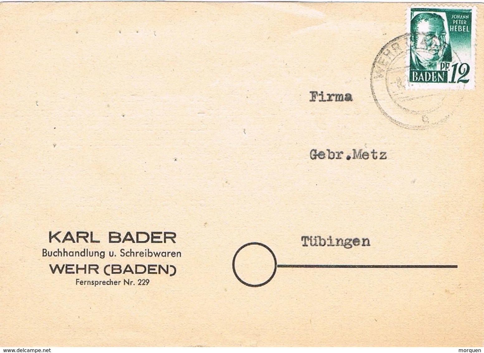 27281. Tarjeta Privada WEHR (Baden) 1948. Zona Francesa Ocupation - Baden