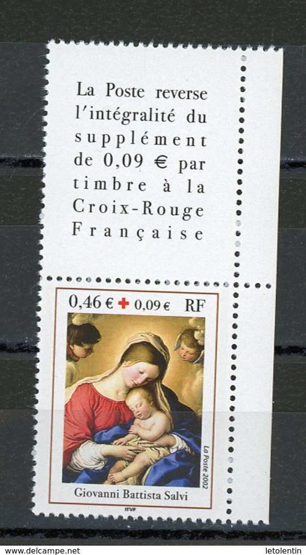 FRANCE - CROIX ROUGE 2002 -  TIMBRE POSTE DE CARNET TENANT À VIGNETTE (13 1/2 X 13) -  N° Yvert  3531a** - Ungebraucht