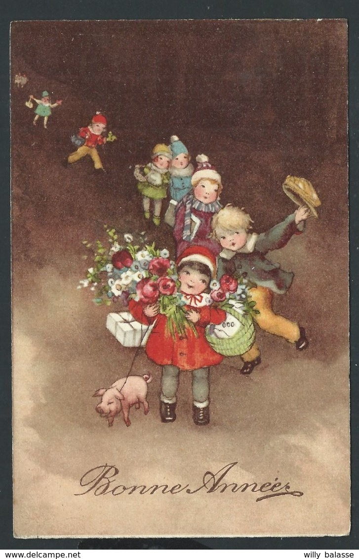 +++ CPA - Carte Fantaisie - Voeux Bonne Année - Enfant Fille Girl - Cochon - Pig    // - Neujahr
