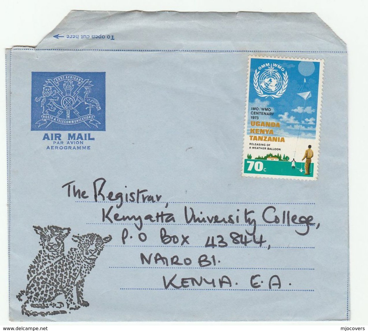 1970s KENYA  Aerogramme  KENYA NATIONAL LIBRARY SERVICES , Illus CHEETAH , Uganda Kenya Tanzania Stamp - Kenya, Uganda & Tanzania