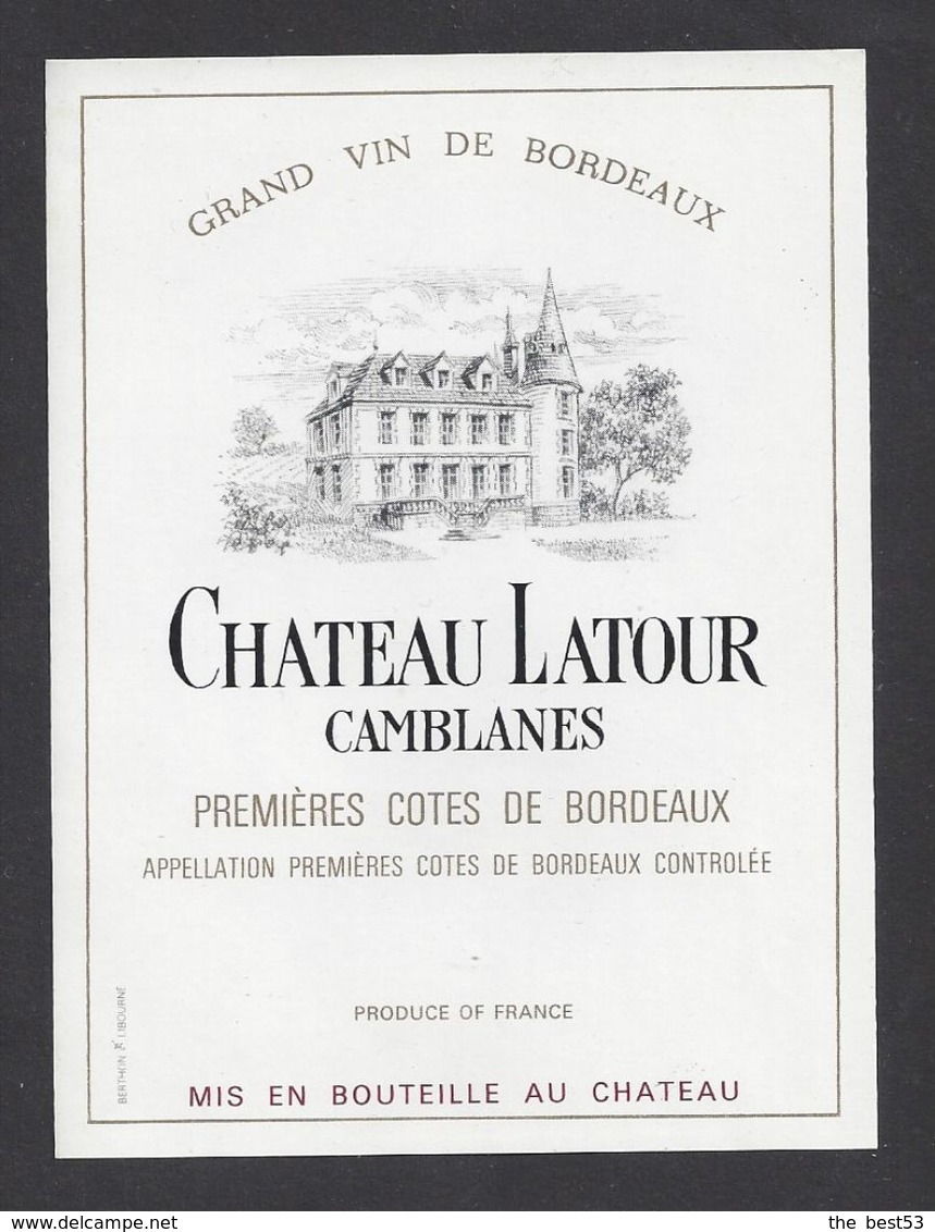 Etiquette De Vin Bordeaux Premières Cotes De Bordeaux 80/90 - Chateau Latour Camblanes -  (33 - Bordeaux