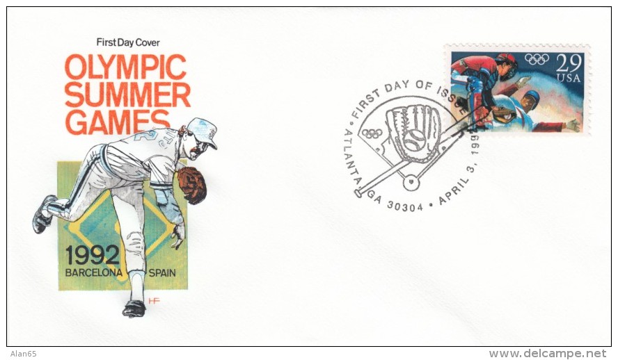 #2619 FDC Summer Olympics Baseball, 3 April 1992 Illustrated Cover - 1991-2000