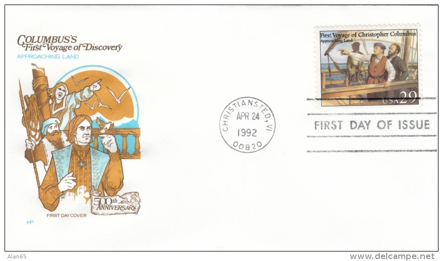 #2622 FDC Voyages Of Columbus 500th Anniversary Exploration Approaching Land, 24 April 1992 Illustrated Cover - 1991-2000