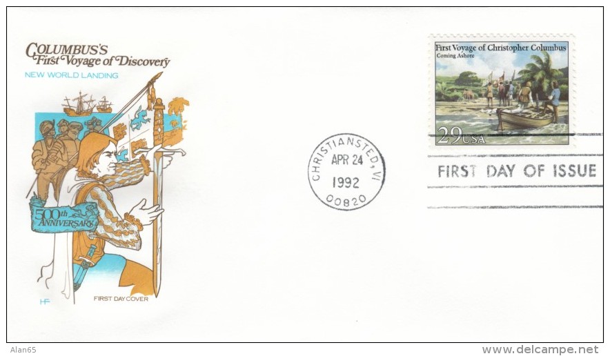 #2622 FDC Voyages Of Columbus 500th Anniversary Exploration New World Landing, 24 April 1992 Illustrated Cover - 1991-2000