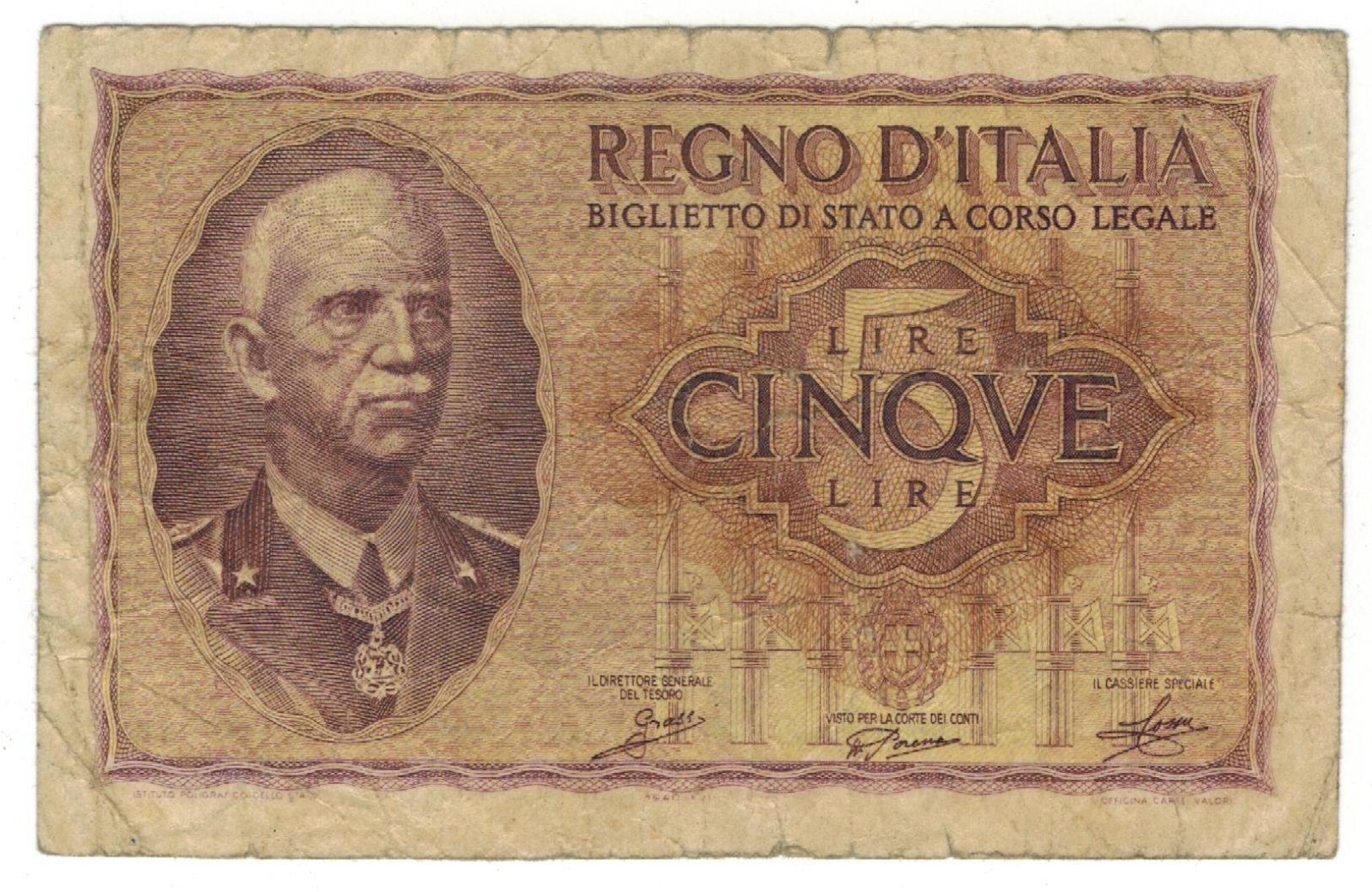 Italy, 5 Lire, V. Emmanuele ,  Used, See Scan. - Italië– 5 Lire