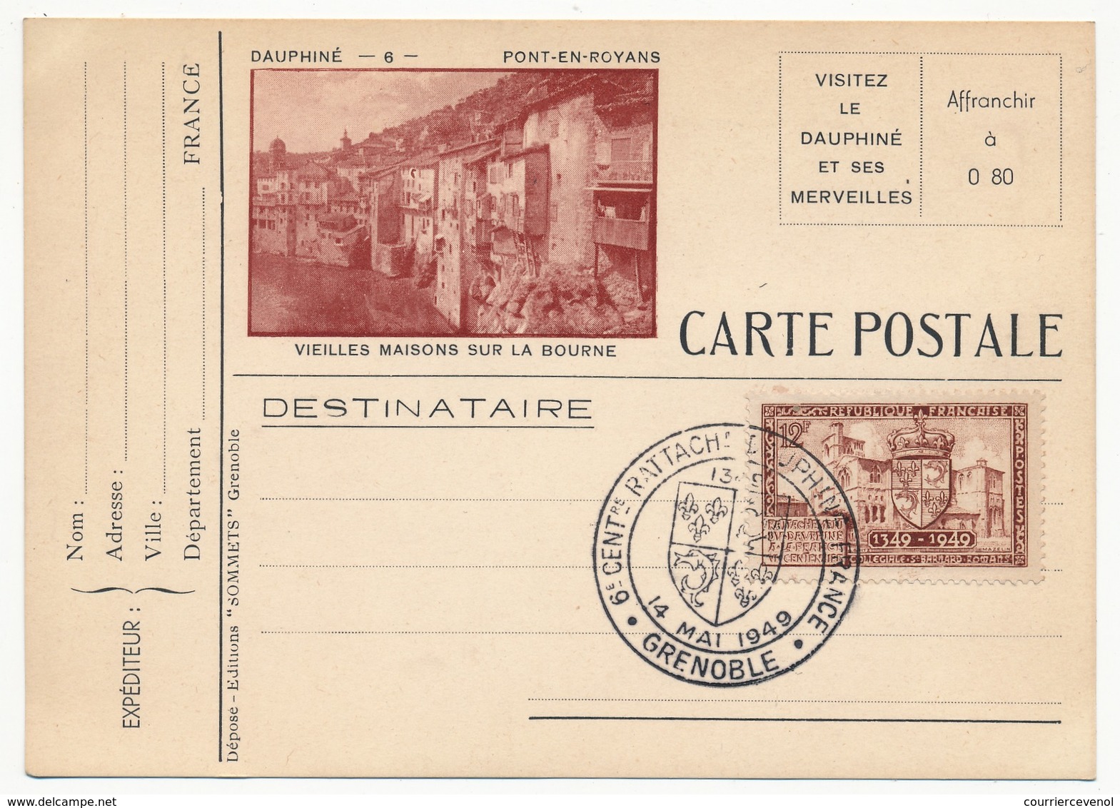 FRANCE - 8eme Centenaire Du Rattachement Du Dauphiné à La France -14 Mai 1949 - PREMIER JOUR Du Timbre - Cachets Commémoratifs