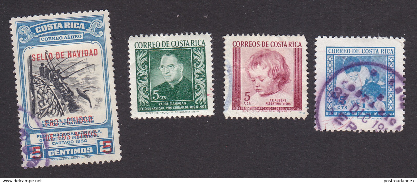 Costa Rica, Scott #RA1, RA3, RA12, RA22, Used/Mint Hinged, Postal Tax, Issued 1958-64 - Costa Rica