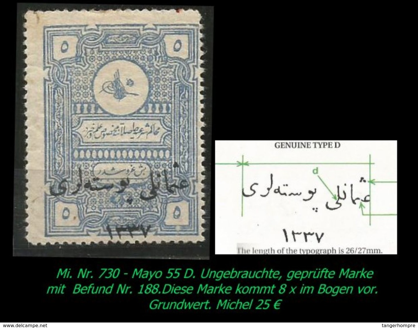 TURKEY , EARLY OTTOMAN SPECIALIZED FOR SPECIALIST, SEE...Mi. Nr. 730 - Mayo 55 D - 1920-21 Anatolië