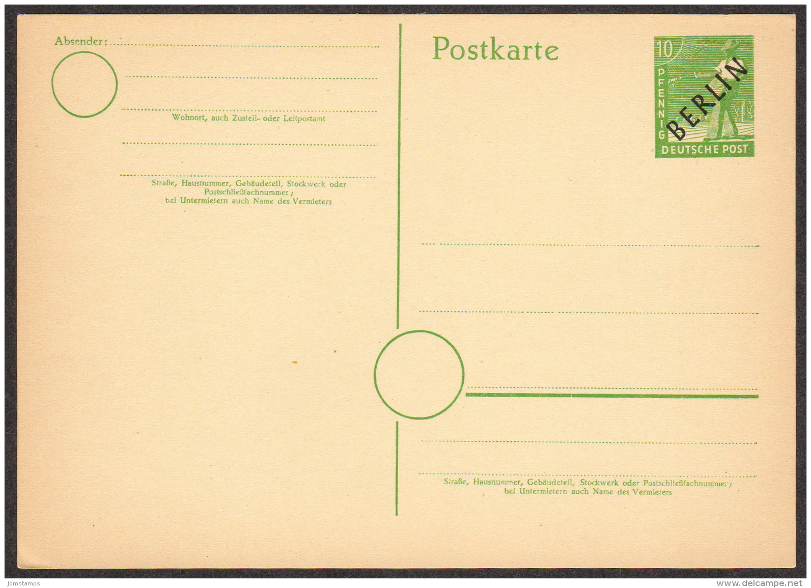 BER P 1 D M 1949 10pf Sower W/black Overprint - Cartes Postales - Neuves