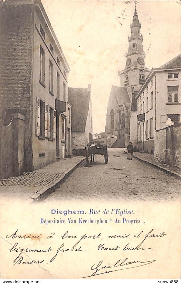 Dieghem - Rue De L'Eglise (animée, 1905...pli) - Diegem