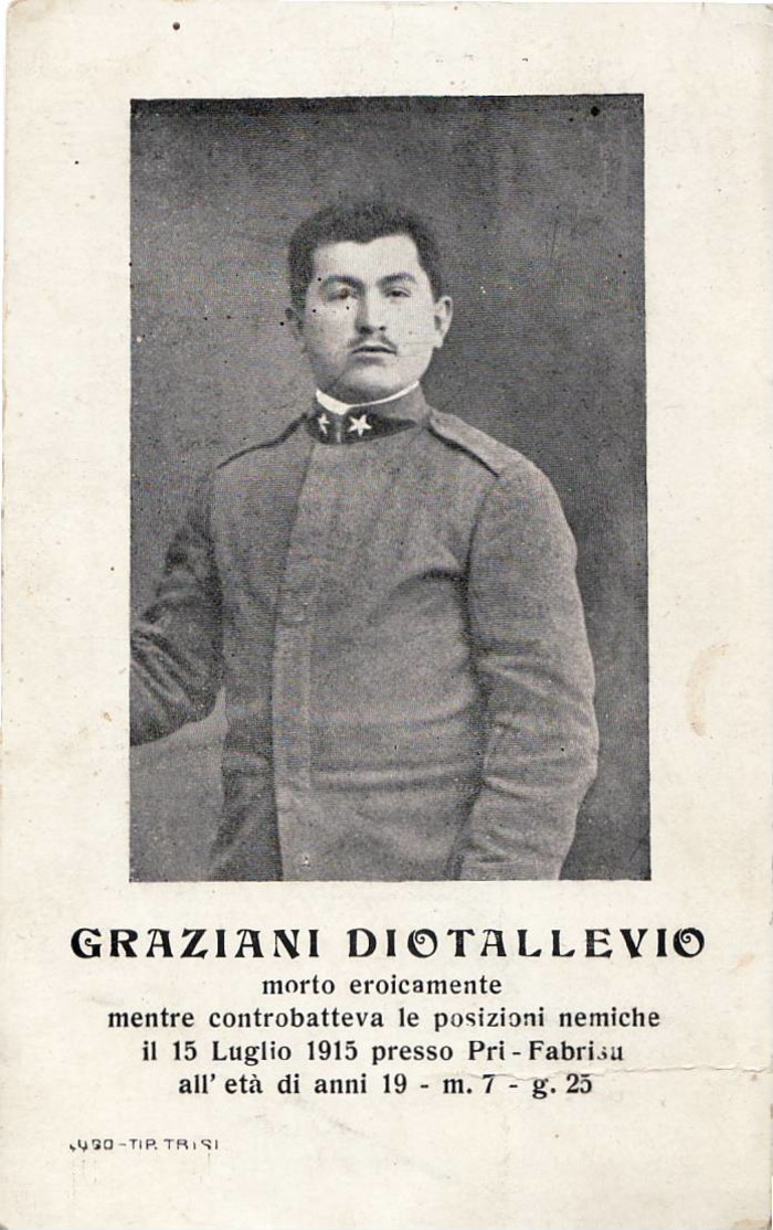 3376 GRAZIANI DIOTALLEVIO DECEDUTO PRESSO PRI-FABRISU Ia GUERRA MONDIALE - Guerra 1914-18