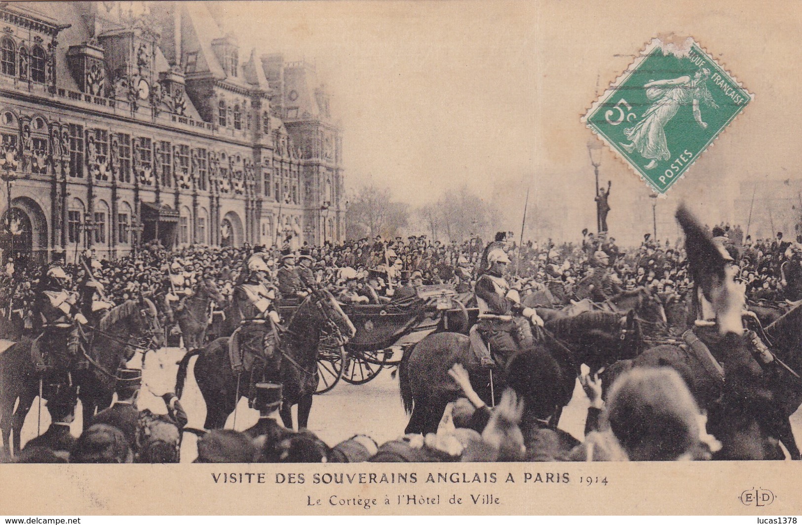 VISITE DES SOUVERAINS ANGLAIS A PARIS 1914 / CORTEGE A L HOTEL DE VILLE - Familles Royales