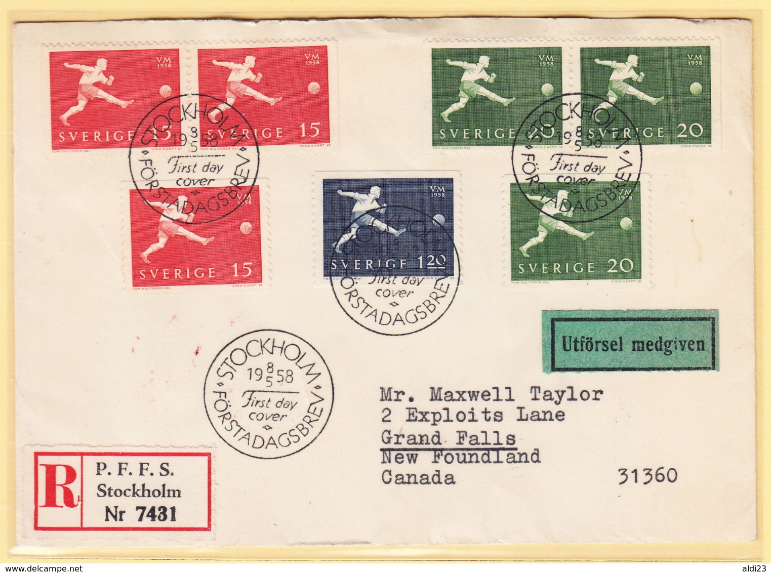 Beautiful Register Cover Of Football World Cup Sweden 1958. First Day Of Issue Soccer Stamps. Rimet Cup. - 1958 – Zweden