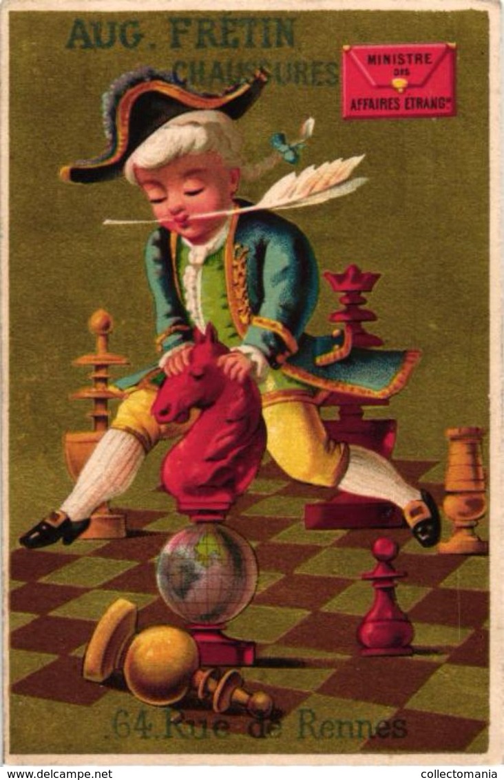 1 TRADE Card LITHO Chromo CHESS Game,  Jeu ECHECS,  SCHACH Spiel  - AUGUSTE FRETIN Horse Tower - Chess