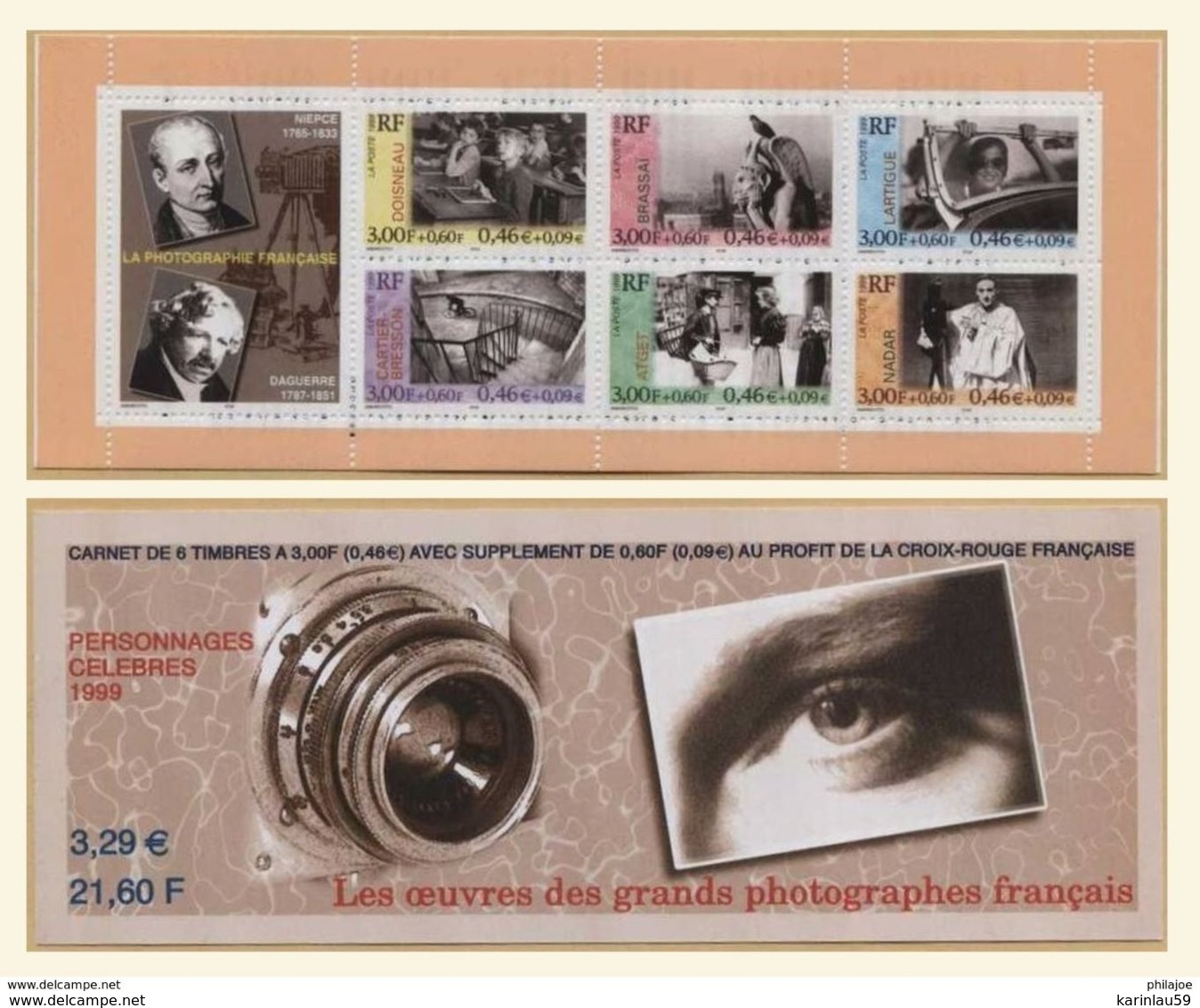 Carnet Personnages Célèbres Les Oeuvres Des Grands Photographes Français BC3268 Y.T 1999 Croix Rouge - Cruz Roja