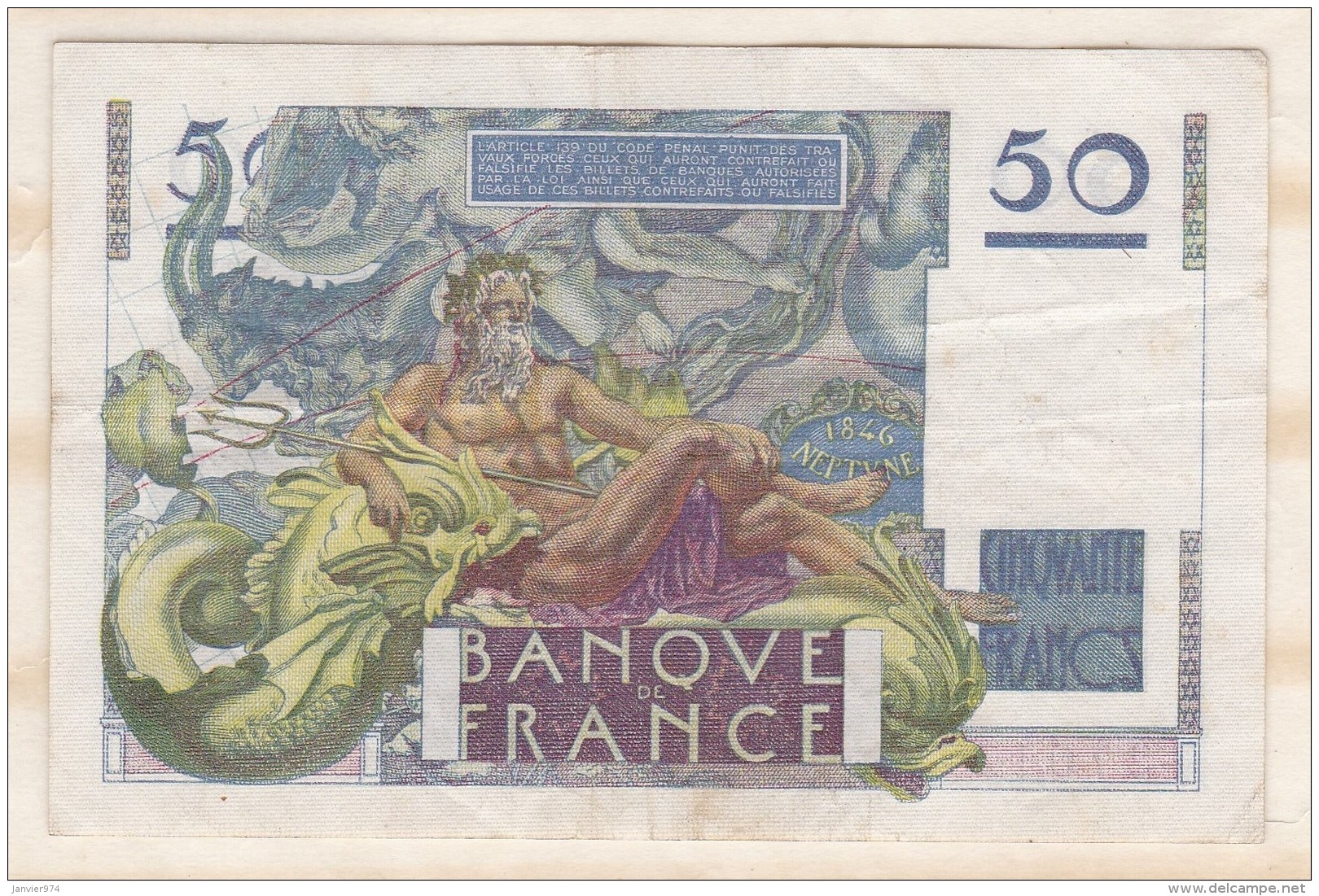 Billet 50 Francs Le Verrier Du 20 3 1947. Alph. E.43 N° 27015. - 50 F 1946-1951 ''Le Verrier''