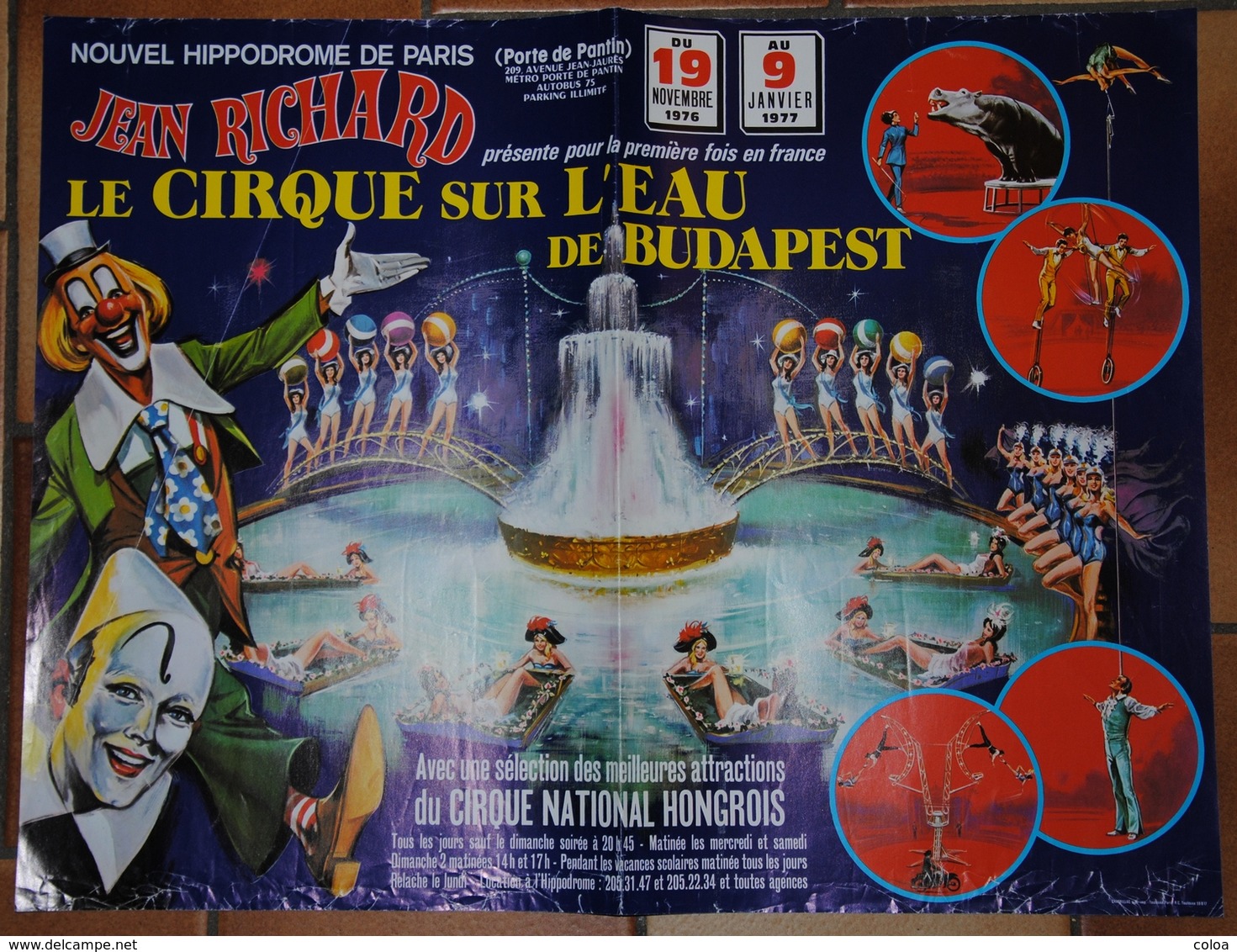 Affiche Cirque Jean Richard Le Cirque Sur L'eau De Budapest 1976 1977 - Affiches