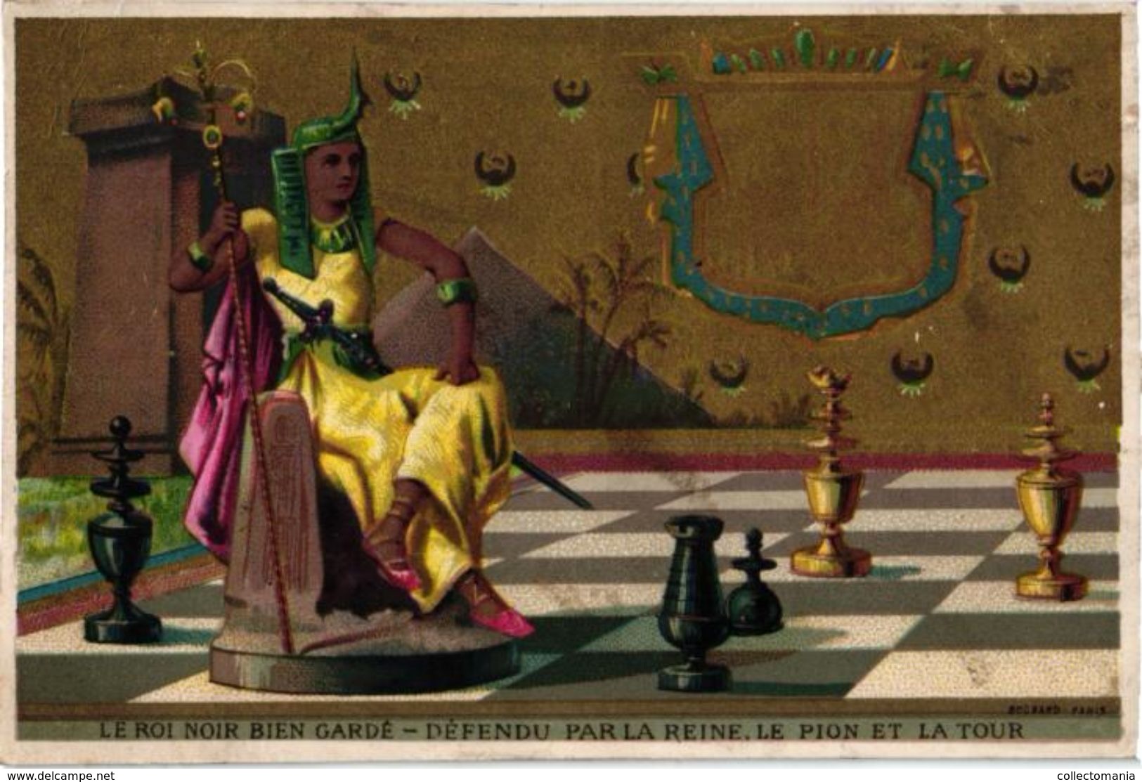 1 Trade Card Chromo CHESS  Game, Jeu D'ECHECS,  SCHACH Litho  BOGNARD, PUB Lille Rousseaux  Le Roi Noir Bien GARDE - Schaken