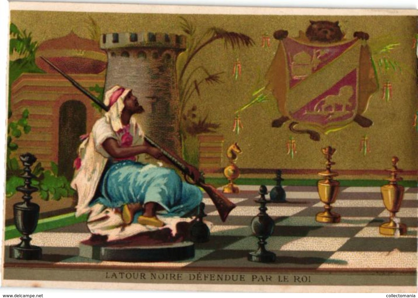 1 Trade Card Chromo CHESS Game, Jeu D' ECHECS,  SCHACH  Spiel Pub Litho  BOGNARD  La Tour Noir DEFENDU Par Le Roi Berber - Schaken