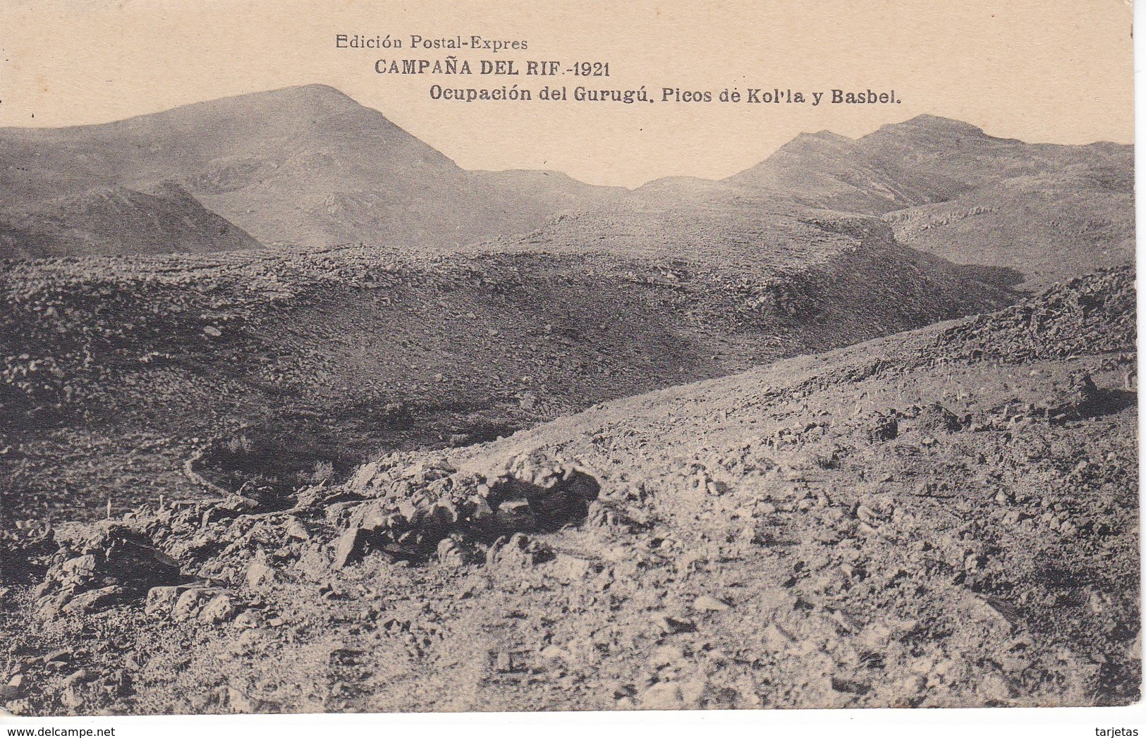 POSTAL DE LA CAMPAÑA DEL RIF DEL AÑO 1921 - OCUPACION DE GURUGU - PICOS DE KOL'LA Y BASBEL (MARRUECOS) HAUSER Y MENET - Andere Oorlogen