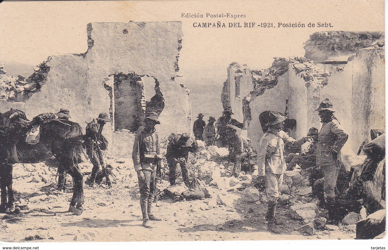 POSTAL DE LA CAMPAÑA DEL RIF DEL AÑO 1921 - POSICION DE SEBT (MARRUECOS) HAUSER Y MENET - Otras Guerras