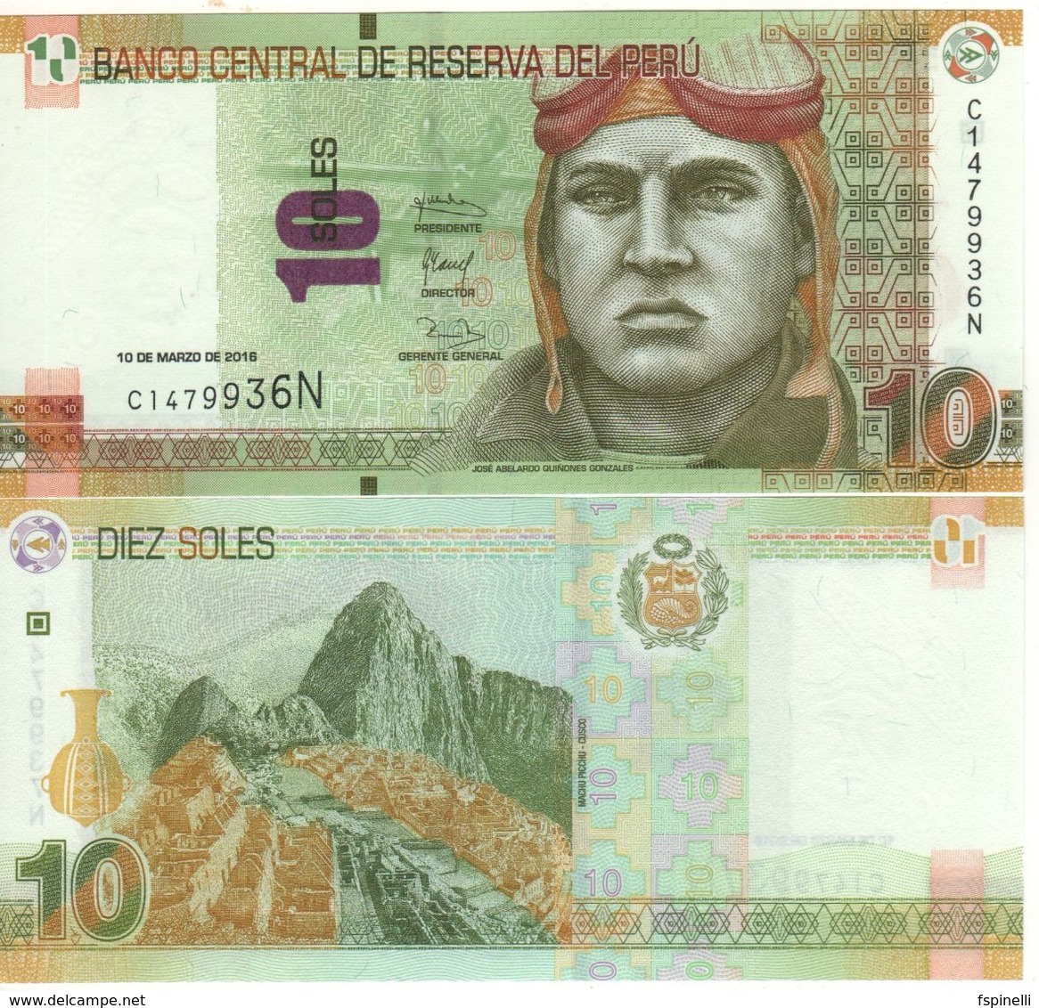 PERU   New Issue  10 Soles     Dated 10.3.2016   Pnew   UNC - Perù