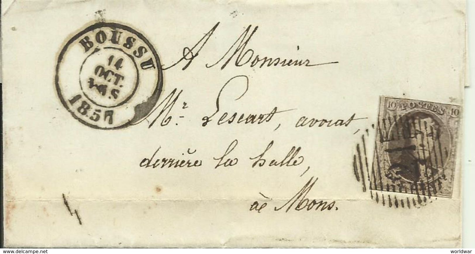 1857  Petite Lettre De Boussu (21) Vers Mons - 1851-1857 Médaillons (6/8)