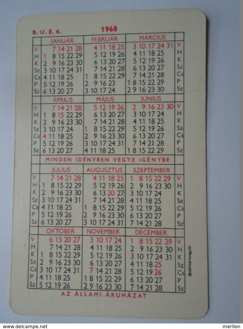 D156616 Hungary  - Budapest  Állami Áruház   - Pocket Calendar - Calendrier Poche 1968 - Kleinformat : 1961-70