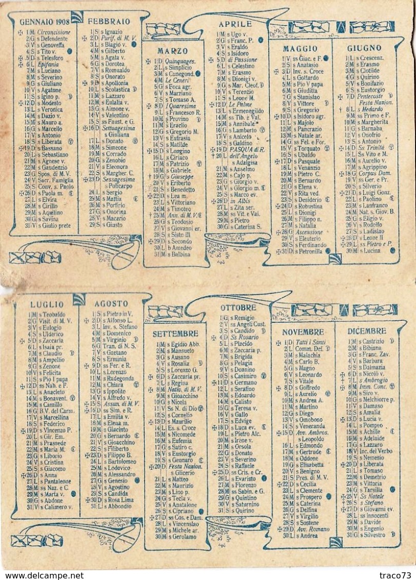 PALERMO 1908 - Calendario Pubblicitario /  Farmacia Luigi PETRALIA  Via Macqueda Rimpetto Il Teatro Massimo - Formato Piccolo : 1901-20