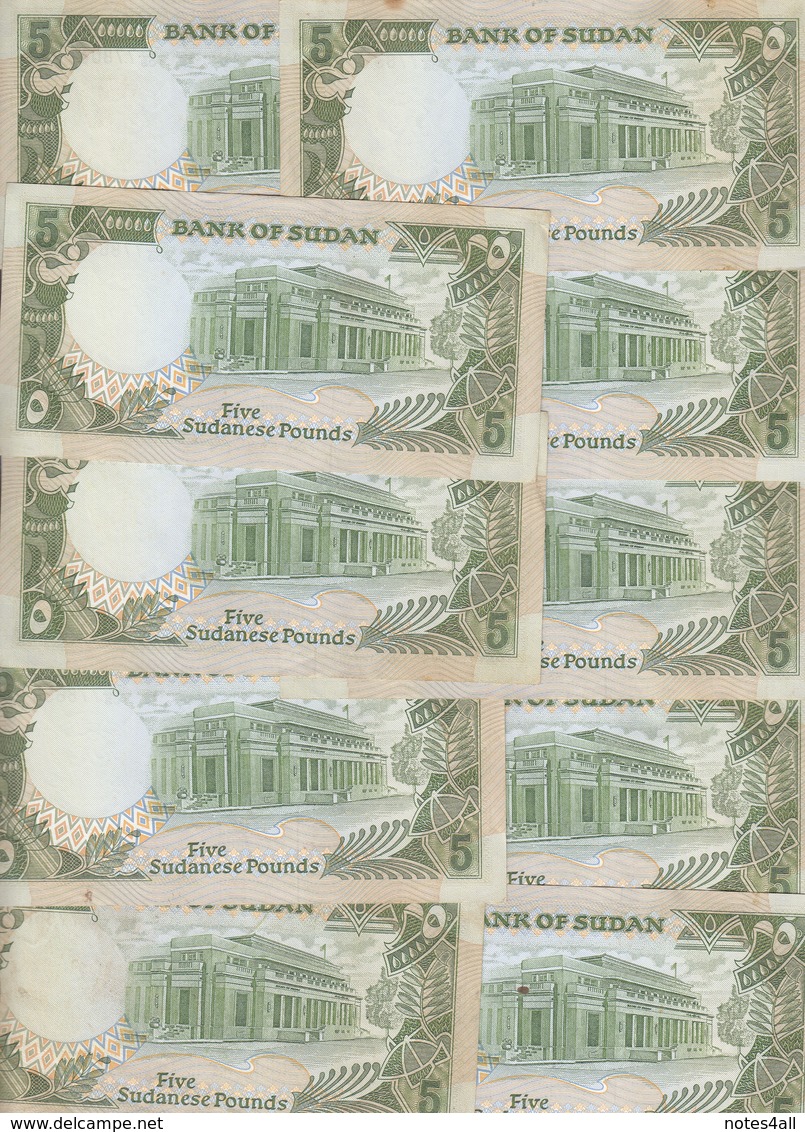 SUDAN 5 POUND 1989 P- 40b Lot X10 EF/VF CRISP Notes */* - Sudan