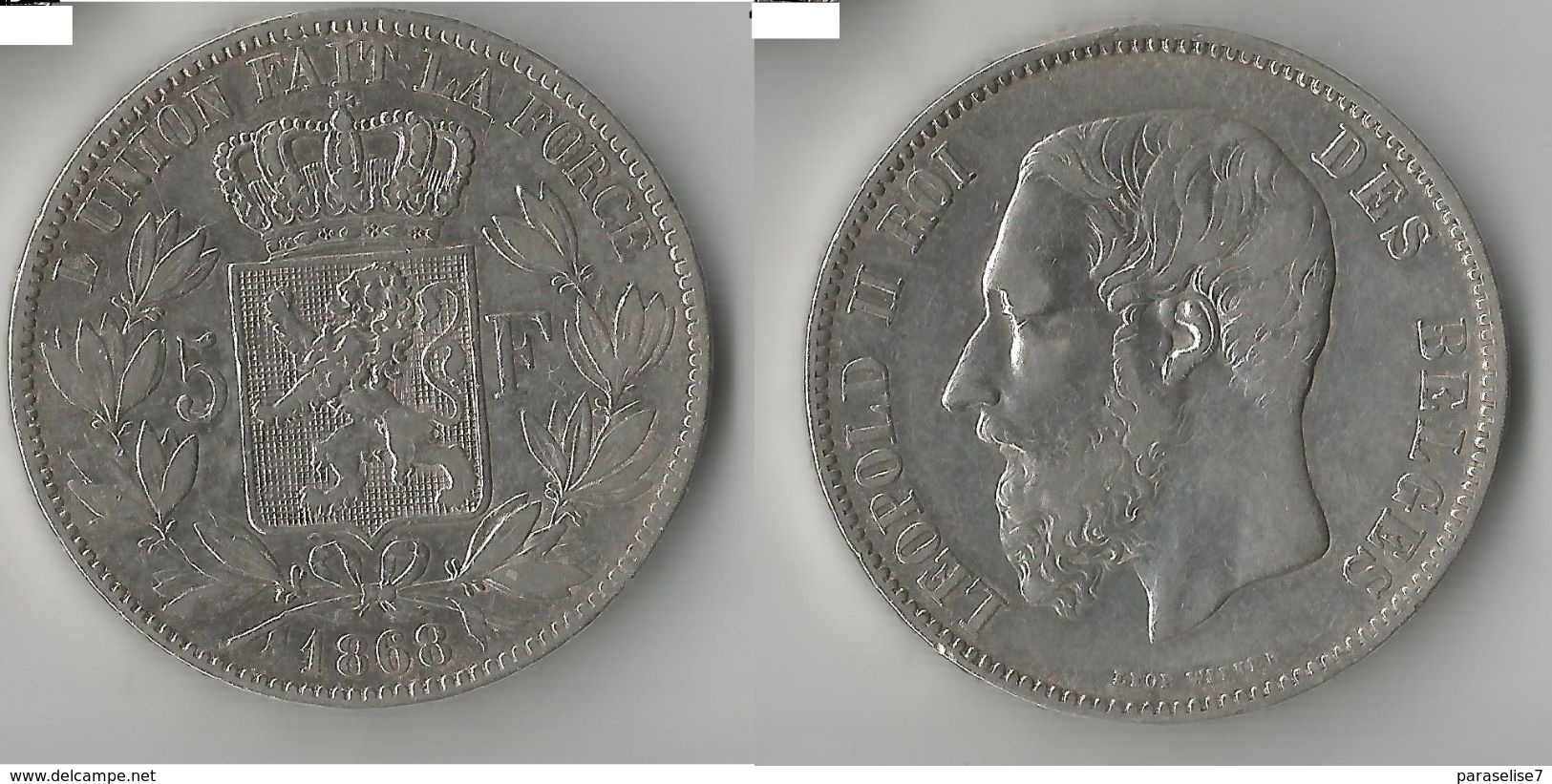 BELGIQUE 5 FRANCS 1868 ARGENT - 5 Francs