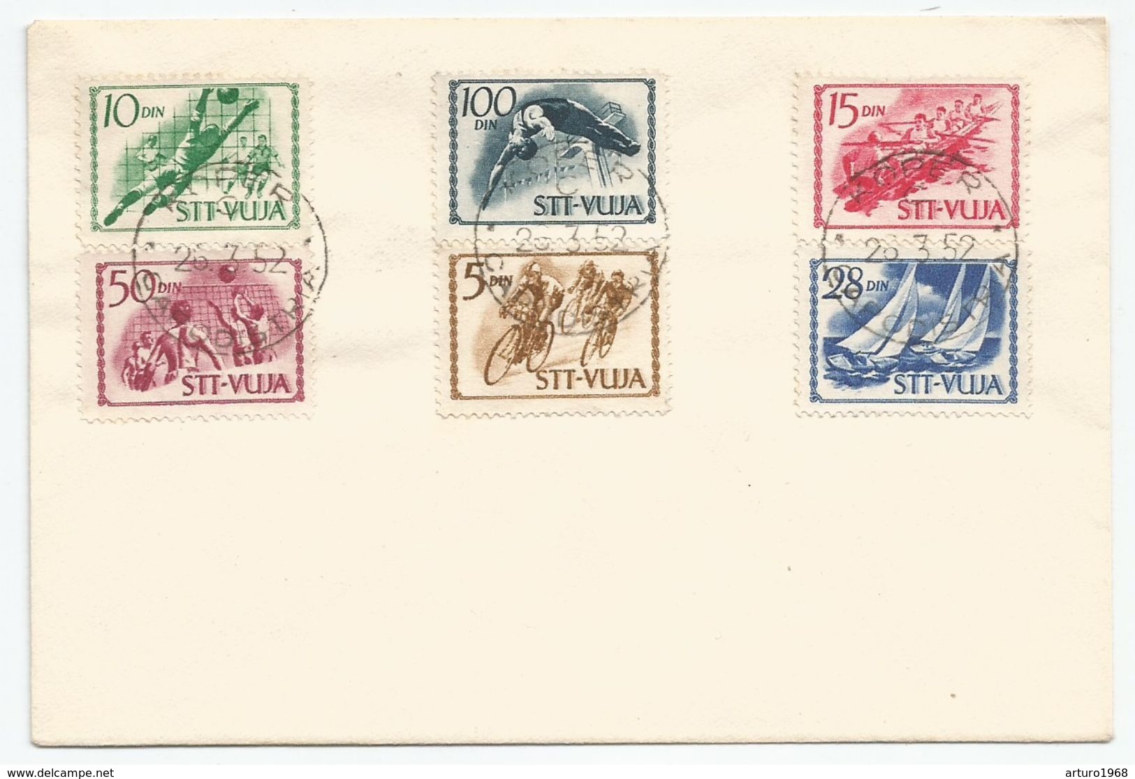 Italy Yugoslavia Italia Trieste Zone B Sassone 46/51 (S.13) Set Used On Blanco Cover FDC 1952 Sass.CV: 220,00€ Sports - Marcofilie