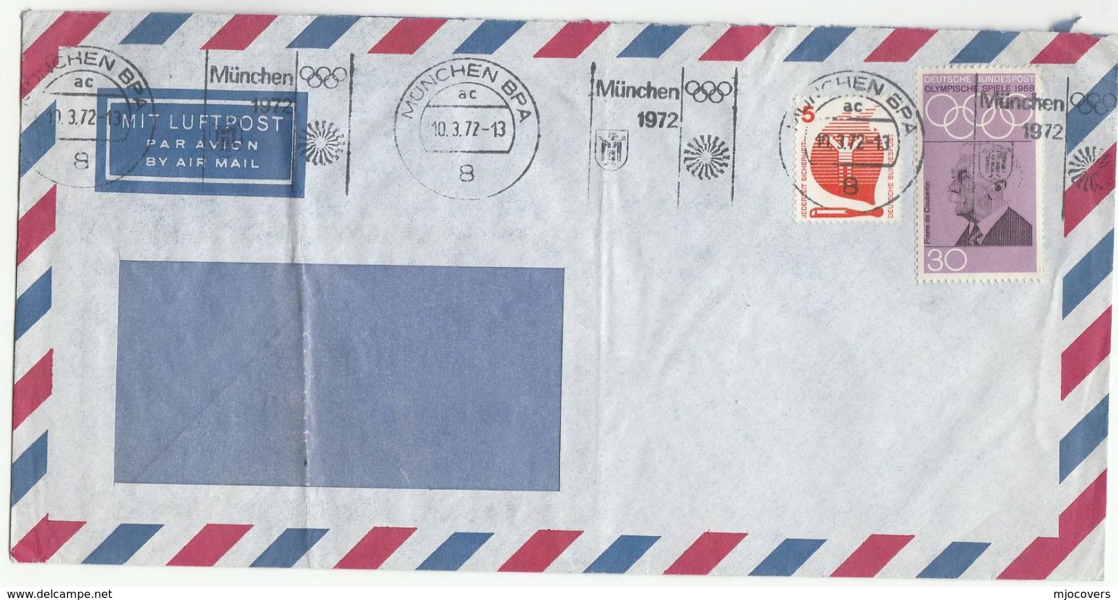 1972 Air Mai GERMANY COVER  SLOGAN  MUNCHEN OLYMPICS Illus OLYMPIC RINGS Olympic Games Stamps Sport - Summer 1972: Munich