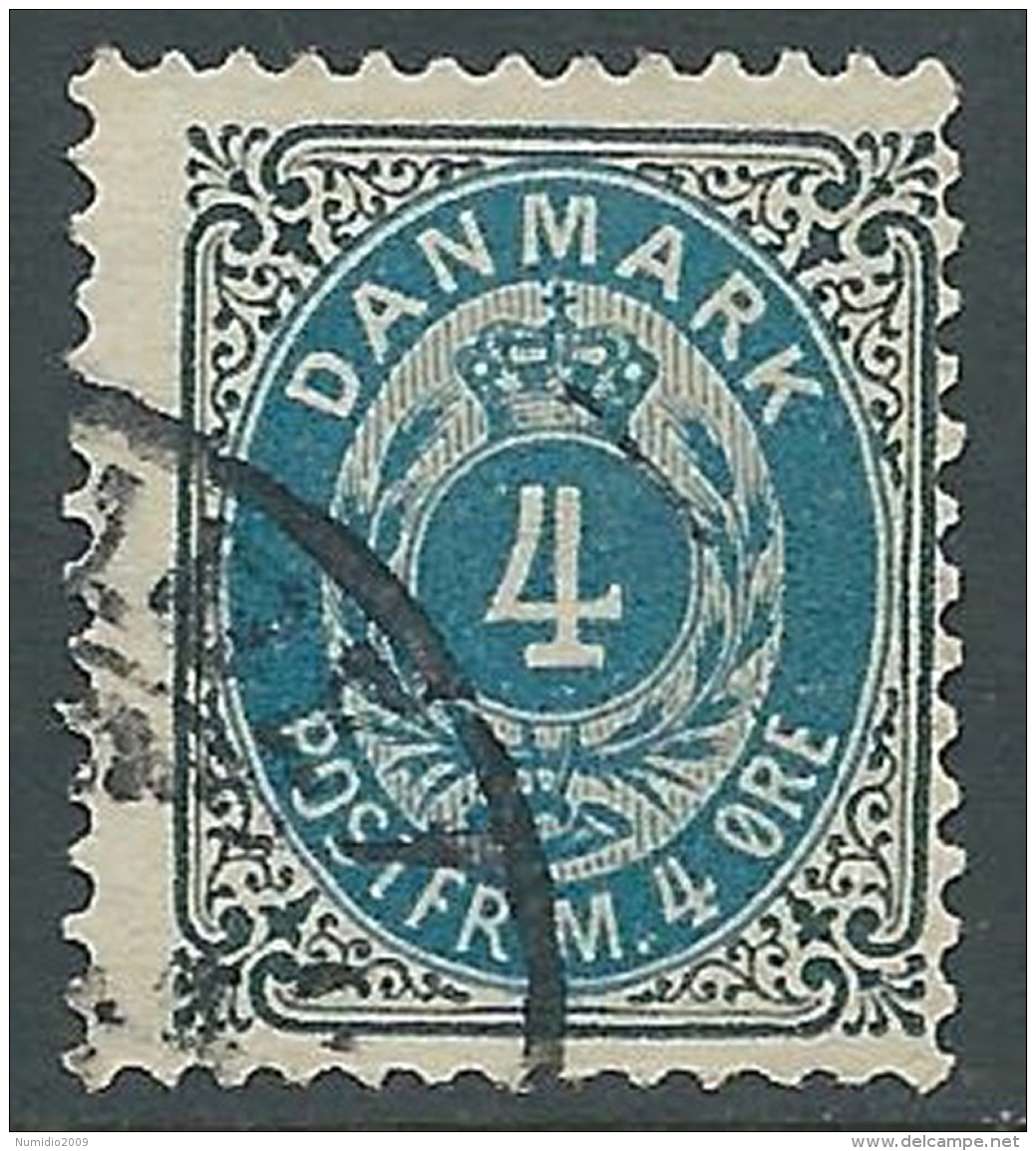 1875-04 DANIMARCA USATO CIFRA E STEMMA 4 ORE - R50-6 - Usati