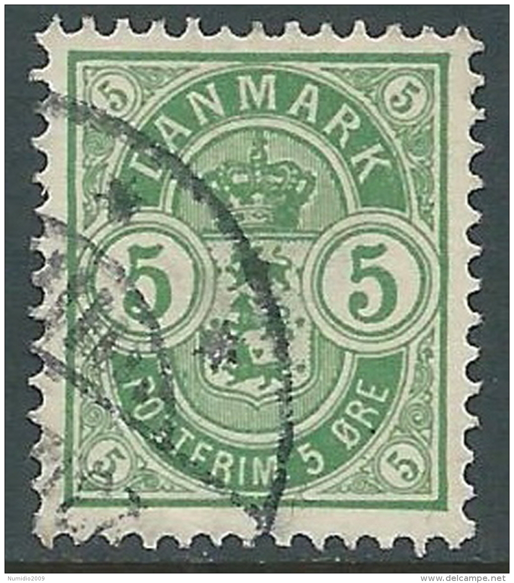 1884-02 DANIMARCA USATO CIFRA E STEMMA 5 ORE - R50-6 - Usati