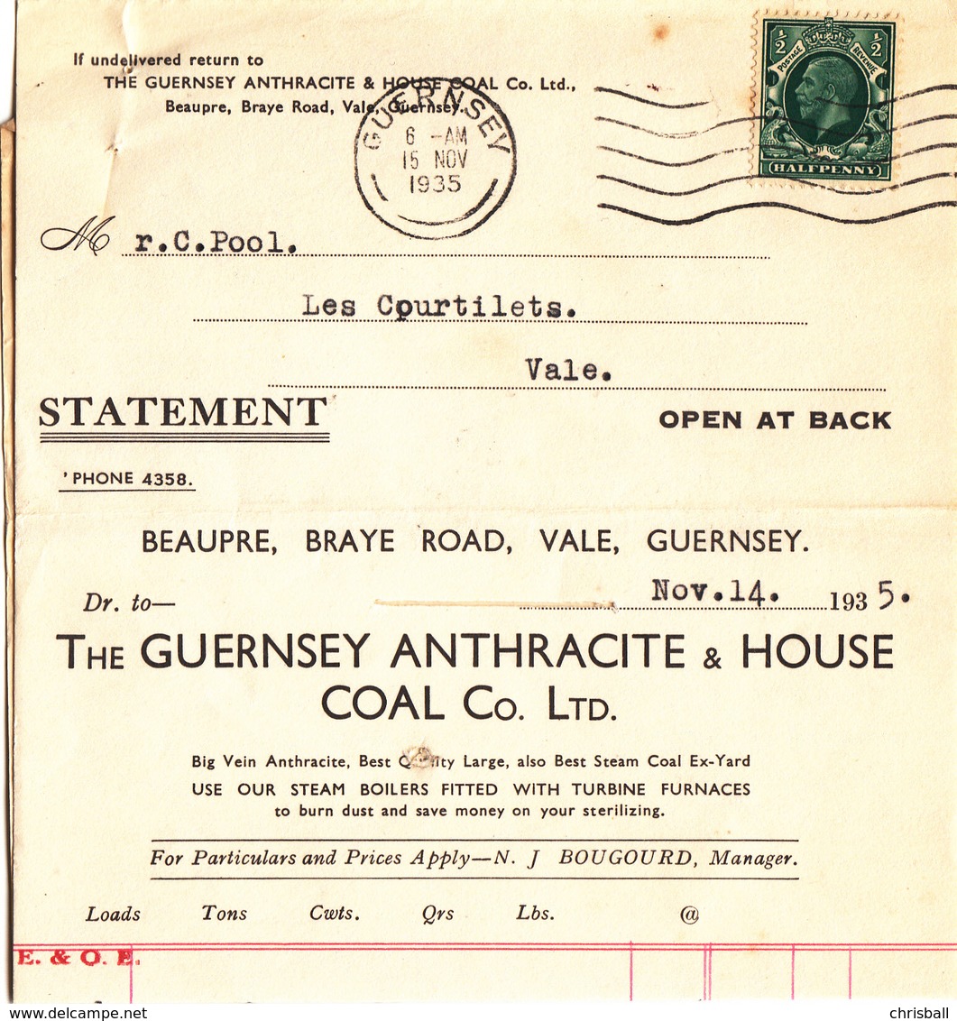 Guernsey - Folded Invoice/Statement Dated Nov. 1935 - United Kingdom