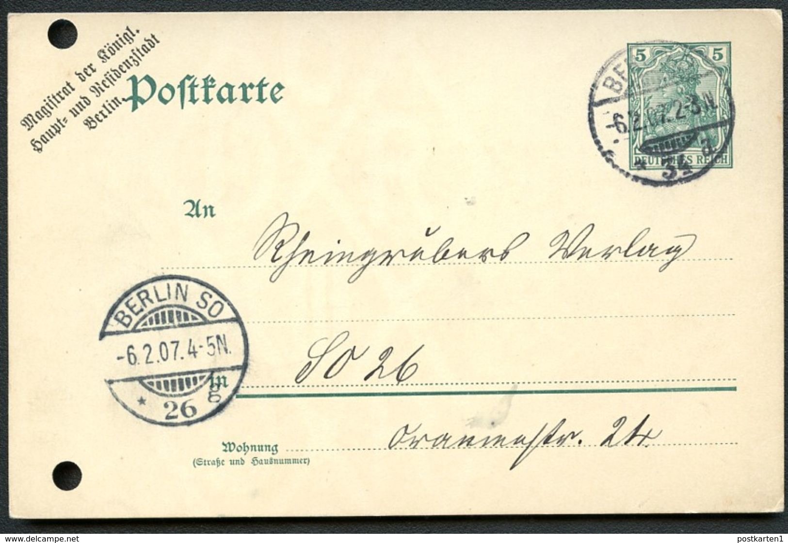 DR P73  Postkarte Berlin ZUDRUCK. Magistrat  Wz. 6III  1907 - Postkarten