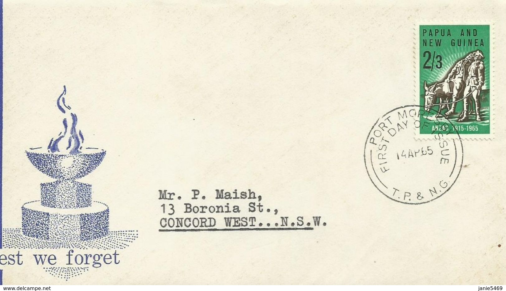 Cocos Islands 1965 ANZAC 50th Anniversary,First Day Cover - Cocos (Keeling) Islands