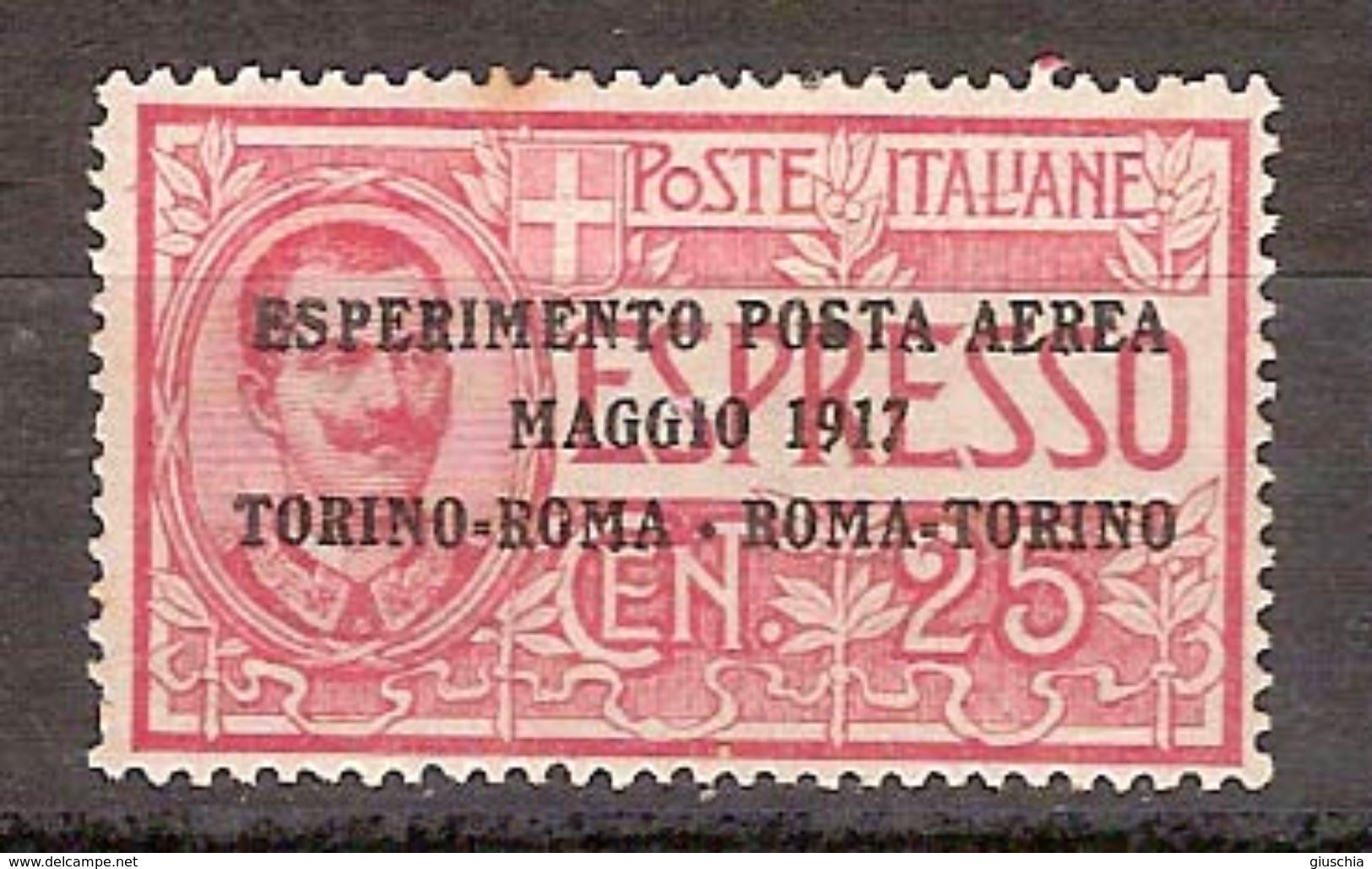 (Fb).Regno.V.E.III.Posta Aerea.1917."Espresso 1 Soprastampato" .25c* Rosso Nuovo,ben Centrato (490-16) - Airmail